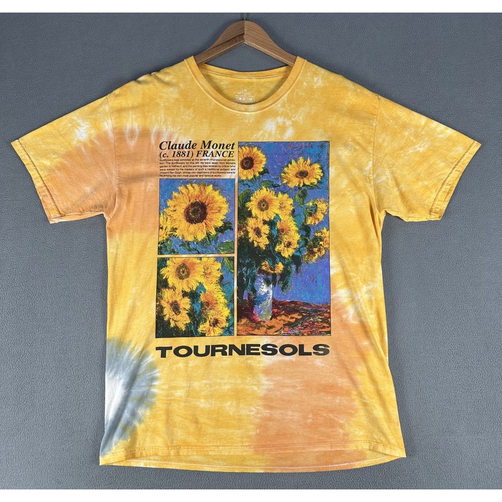 Claude Monet Shirt Mens Large Yellow Tie Dye Tournesols Sunflower Abstract Art